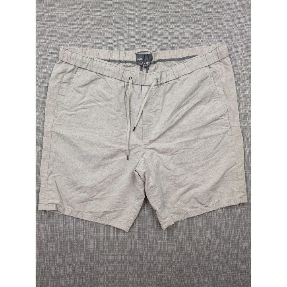 Vince Shorts Mens XXL Beige Linen Cotton Drawstring Elastic Waist Casual 9 In